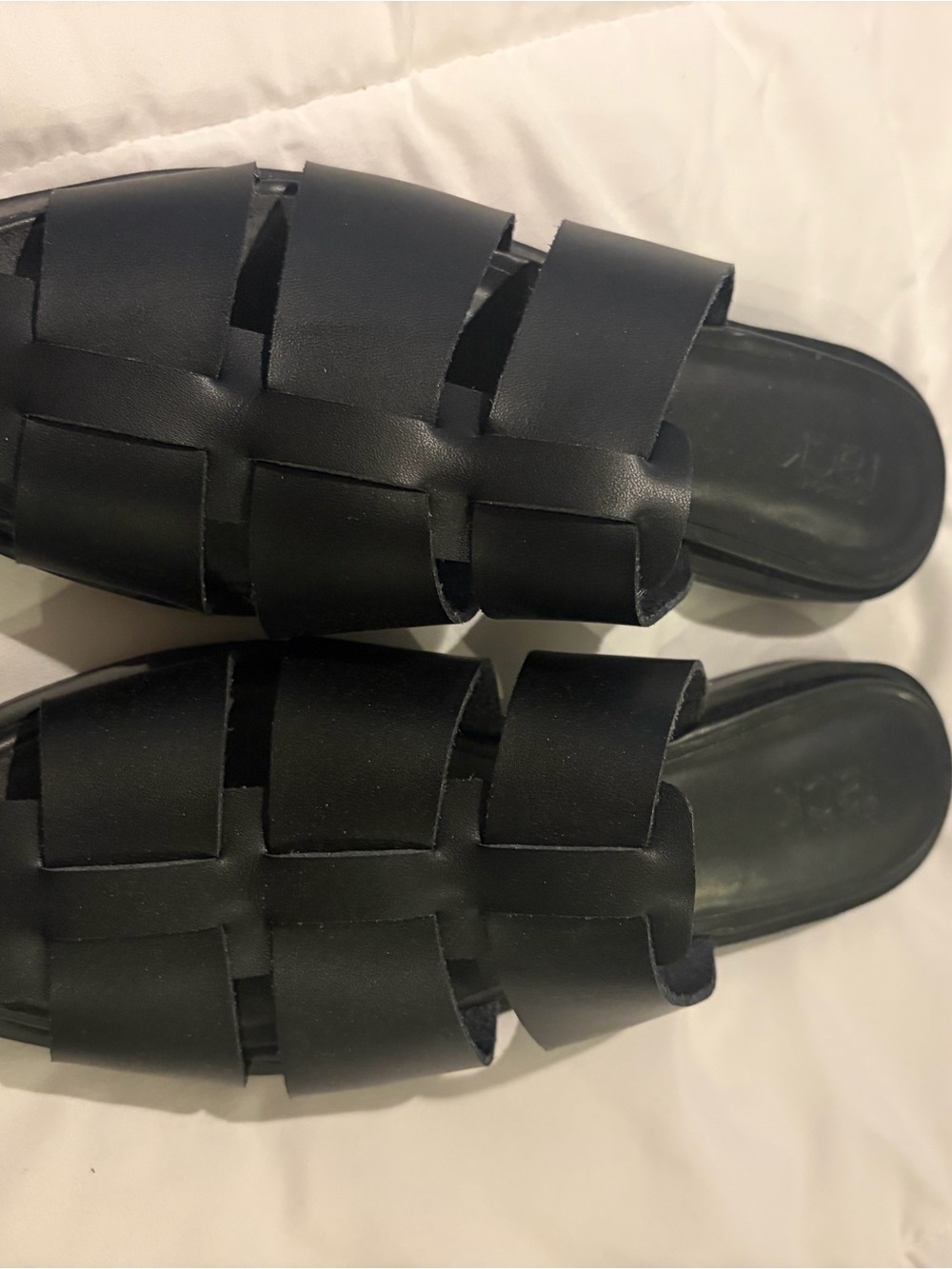 Nordstrom Black Slide Sandals with Gold Label Detail
